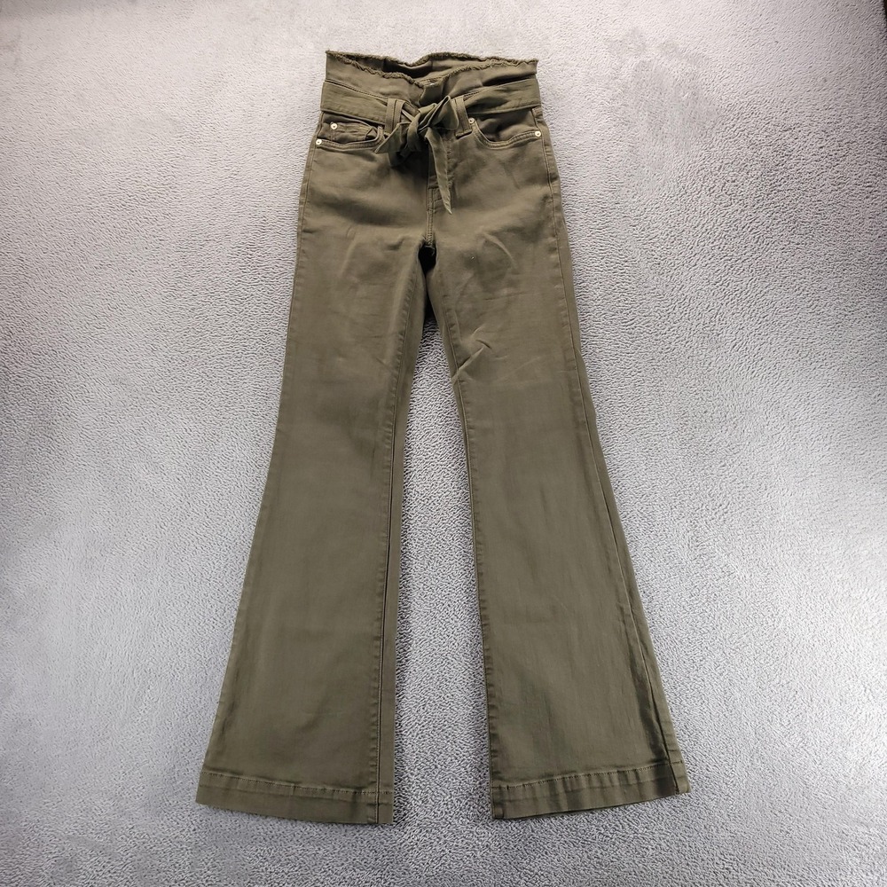 7 For All Mankind Jeans Womens 26 Green Dojo Flare High Rise Belted Paperbag